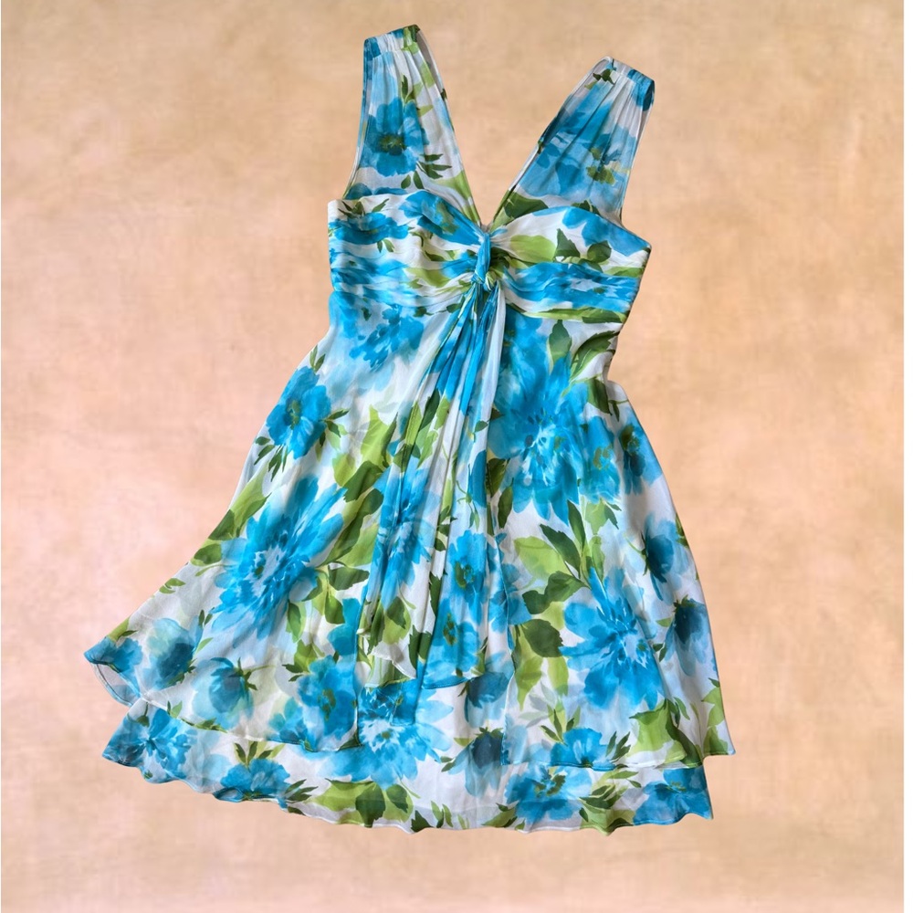 Donna Ricco Blue and Green Floral Mini Dress